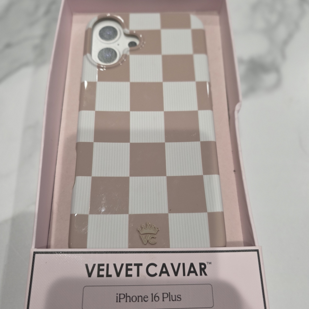 Velvet Caviar Checkered Case for iPhone 16 Plus - Beige and White